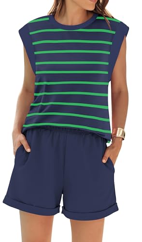 RUBZOOF 2 Piece Outfits for Women Lightweight Matching Lounge Sets Cap Sleeve Top and Elastic Waisted Shorts4