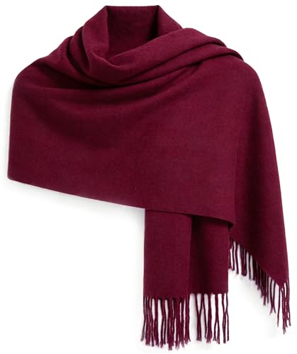 Bawnhaw Burgundy Large Scarf Pashmina-Like Shawl for Women Fall Winter Soft Cashmere-Feel Fringe Wrap Fashion Accessories for Wedding Bridal Evening Dresses