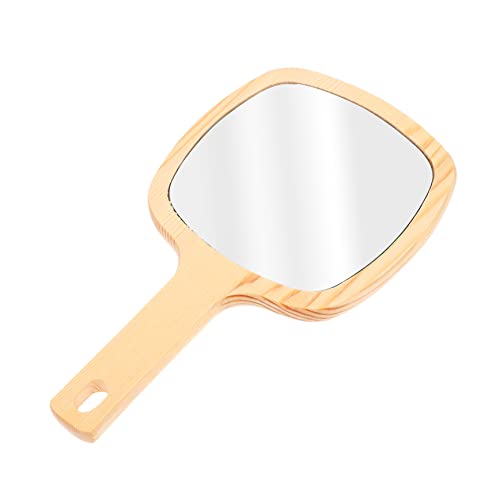 Gogogmee 1Pc Wooden Handle Handheld Makeup Mirror Cosmetic Mirror with High Definition Clarity Chic Design for Women Present for Friends and Family