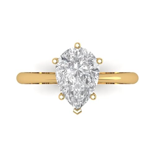 Clara Pucci 2 ctw Pear Cut Solid Gold Engagement Ring for Women - 14K Yellow Gold - Moissanite Wedding Promise Ring for Her