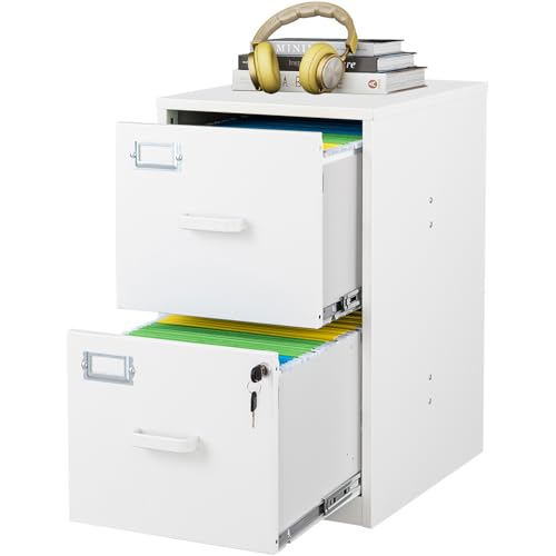 Fesbos 2 Drawers File Cabinet White Metal Vertical Filing Cabinets Metal Lockable Storage Cabinets...