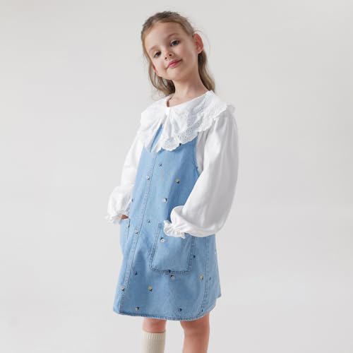 MARC&JANIE Girls Halter Denim Dresses Cotton Jeans Strappy Skirts Kids Embroidered Dress 2401092