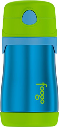Thermos Foogo Vacuum Insulated Stainless Steel 10-Ounce Straw Bottle, Blue/Green