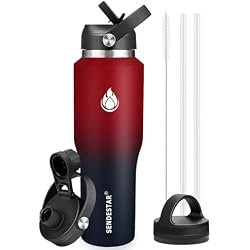 SENDESTAR 40oz Water Bottle Wide Mouth Stainless Steel Vacuum Insulated Double Wall with 2 Straw Lids Fit in Any Car Cup Holder