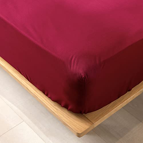 douceur d'intérieur, Drap Housse (140 x 190 cm) Biolina Bordeaux, 100% Coton Bio