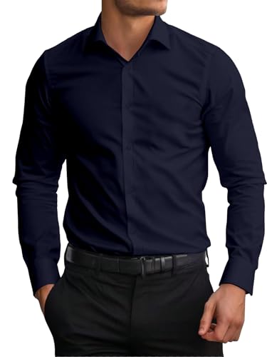Image of AVANOVA Men's White Long Sleeve, Slim Fit Button Down Dress Shirt for Men | Casual Office Wear | Formal Business Shirts | Stylish Plain Single Breasted Shirt(Shirt 87)