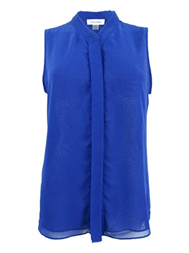 Calvin Klein Womens Petites Office Wear Sleeveless Blouse Blue PM