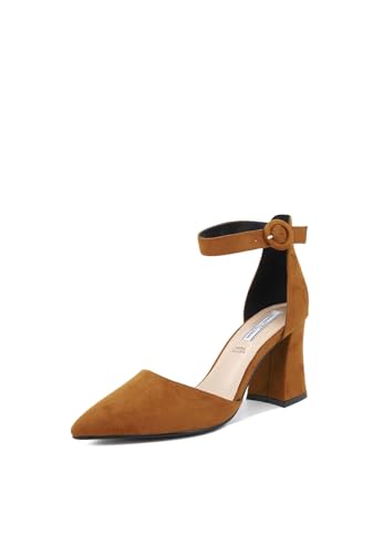 QUEEN HELENA Chaussures à talons moyens élégantes à bout fermé avec bracelet femme ZM6045, Zm92002 Marron, 37 EU