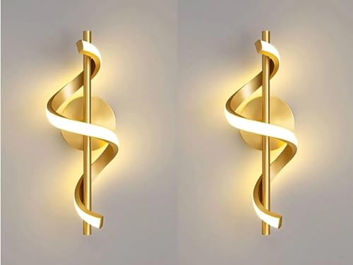 Image of Spiral Shape Golden Modern Wall Light for Home, LED Wall Lamp with 3 Color Lighting (Cool /Warm /Natural White), Perfect for Hall, Bedroom, Pack of 2.