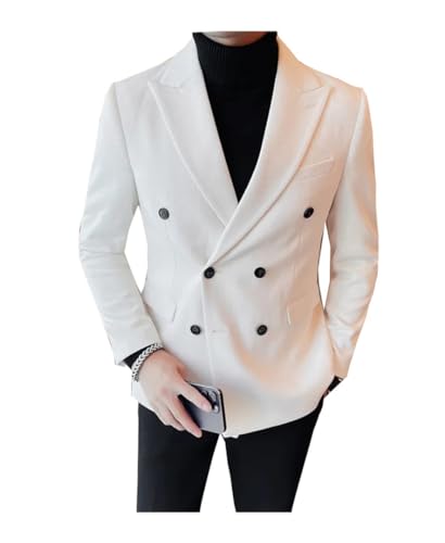 Men Spring Double-Breasted Blazer Jacket Business Formal Wear Slim Fit Casual Tuxedo Suit Coats