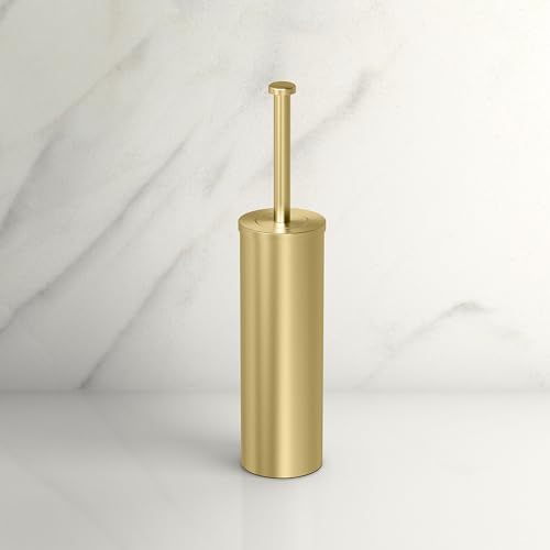 Image of Gatco 1481B Latitude II Toilet Brush Holder, Freestanding Bathroom Toilet Brush Set, Gold
