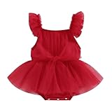VISGOGO Baby Girl Tulle Dress Romper Sleeveless Onesie Knot Pleated Bodysuit Newborn Mesh Princess Outfits (B-Red, 3-6 Months)