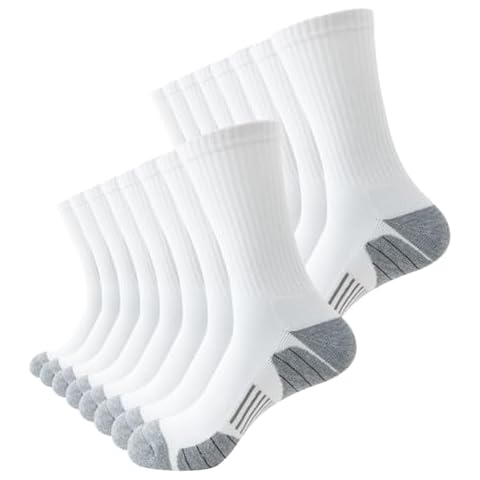 JOYNÉE 8 Pairs Mens Athletic Crew Socks Cushion Running Socks Work Casual Breathable Socks Outdoor Sports Socks for Men,White,Sock Size:10-13 Cover