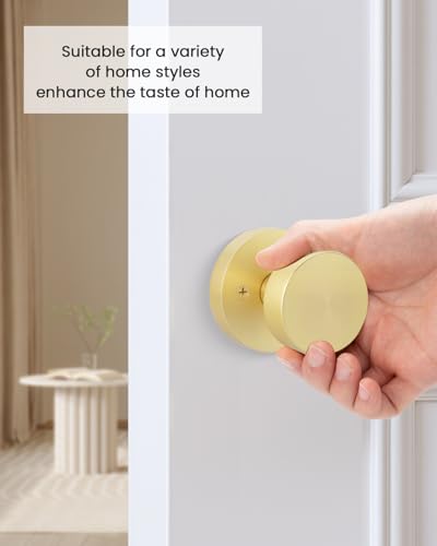 Image of Goldenwarm Gold Door Knobs Dummy, Zinc Alloy Keyless Brushed Gold Door Knobs for Closet and Bifold - Single Side Non Turning (2 Pack /4 Pieces)