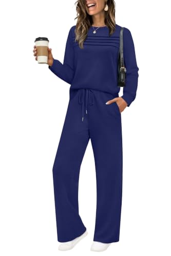 Image of WIHOLL Women's 2 Piece Sets Sweatshirt Casual Travel Outfits Lounge Wide Leg Tracksuit Cozy Sweatsuits Fashion 2026