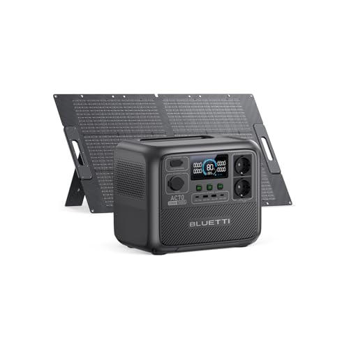 BLUETTI Tragbare Powerstation AC70 mit 100W Solarpanel, 768Wh LiFePO4 Solargenerator mit 2 1000W (Power Lifting 2000W) AC Ausgänge, 100W Typ-C, 45 Min. Schnellladung von 0-80%, für Reise, Camping