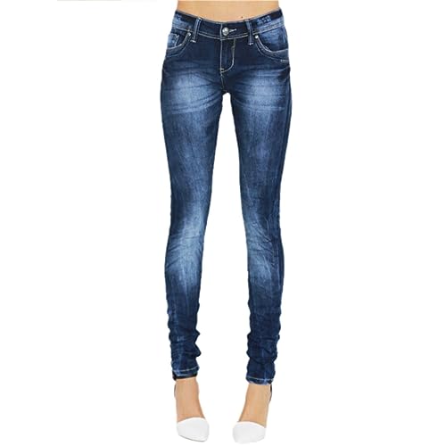 Jeans skinny taille basse pour femme bleu denim vintage slim pantalon pantalon femme, bleu, 38