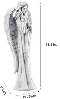 TOETOL Outdoor Garden Statues Praying Angel Statue 31.1" Grave Decorations Magnesium Oxide Stone Grey Yard Patio Deck Home Entryway Hallway Sculpture