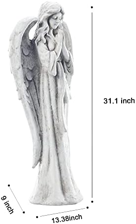 TOETOL Outdoor Garden Statues Praying Angel Statue 31.1" Grave Decorations Magnesium Oxide Stone Grey Yard Patio Deck Home Entryway Hallway Sculpture