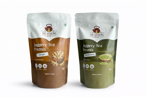 Image of The Sterling Blend Jaggery Tea Premix Powder - Ginger & Cardamom Flavour | Naturally Sweetened with Jaggery | No Refined Sugar | Smooth, Balanced Chai for Slow Mornings, Work Breaks & Urban Chai Rituals | Combo Pack of 2