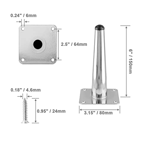 Seimneire DX201225-045 4Pcs 6 Inch Furniture Legs, Straight Conical Metal Legs Chrome Mid-Century Style Furniture Feet thumb #3