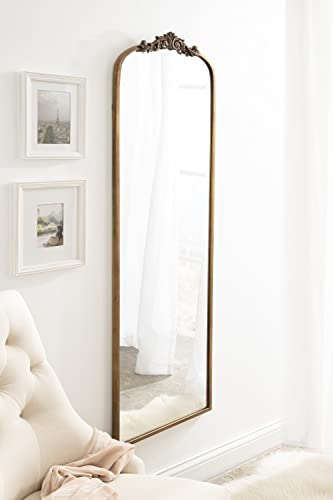 Image of Kate and Laurel Arendahl Glam Arched Vintage Full Length Mirror; 18 x 58; Gold; Traditional Baroque Full Body Wall Mirror with Ornate Garland Inspired Crown