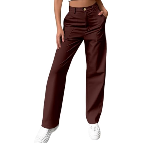 MCILLO Business Casual Pants for Women 2025 High Waisted Straight Leg Cargo Pants with Pockets Trousers Workwear2