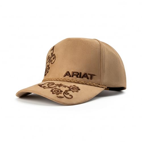 ARIAT Womens Embroidered Paisley Suede Snapback Rope Cap Curved Brim Tan
