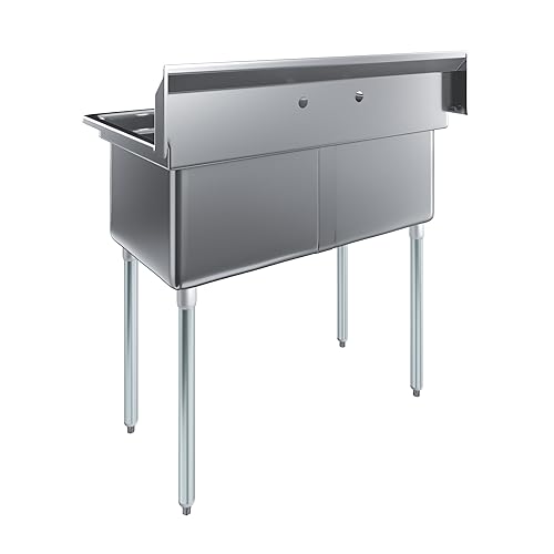 Image of AmGood Stainless Steel Prep & Utility Sink | 304 Stainless Steel | Restaurant, Kitchen, Laundry, Garage | NSF (23 in. x 41 in. | Two Bowls)