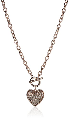 GUESS Rose Gold-Tone Pave Crystal Glass Stone Heart Pendant Toggle Necklace