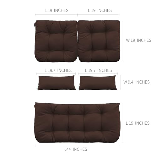 Image of QILLOWAY Outdoor Wicker Cushion Set of 5 - Waterproof Fade Resistant Patio Furniture Cushions, Loveseat 2 U-Shape 2 Lumbar Pillows for Porch, Bench, Backyard, Garden, Coffee