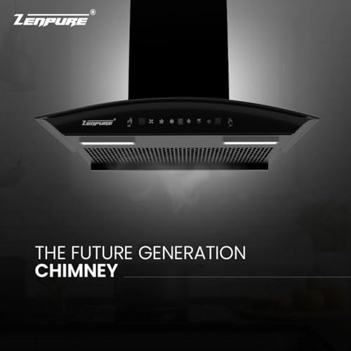 Image of ZENPURE Nadia-75 Auto Clean Kitchen Chimney | 1350 CMH Powerful Suction | Wall Mounted | Touch Control | Baffle Filter | Black Finish