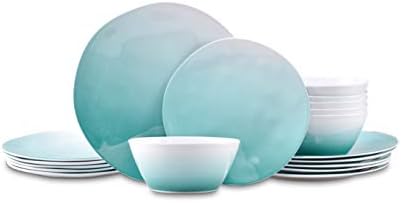 Joviton Home 18-Piece Teal Turquoise Ombre Melamine Dinnerware Sets for 6,Outdoor Plates and Bowls Sets (Turquoise)