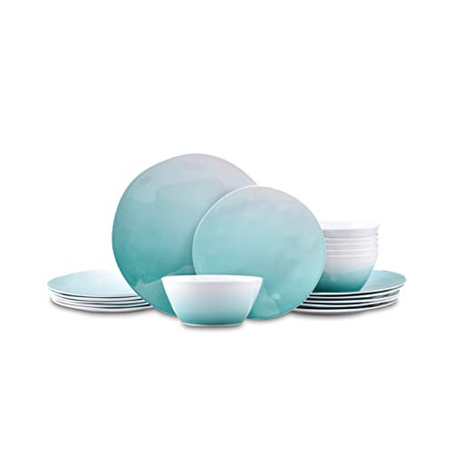 Joviton Home 18-Piece Teal Turquoise Ombre Melamine Dinnerware Sets For 6,Outdoor Plates And Bowls Sets (Turquoise) #TOP8