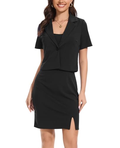 Women's Business Dress Suit Set 2025 Short Sleeve Blazer 2 Piece Outfits Work Blazer Formal Dress Suit2
