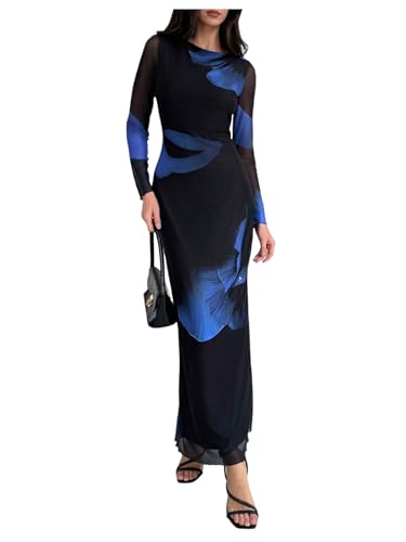 Image of Milumia Women's Spring Wedding Guest Dress Floral Long Sleeve Maxi Dresses Cocktail Party