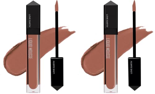 Image of Love Earth Liquid Mousse Lipstick - Espresso Martini Matte Finish | Lightweight, Non-Sticky, Non-Drying,Transferproof, Waterproof | Lasts Up To 12 Hours With Vitamin E And Jojoba Oil - 6Ml (Pack of 2)