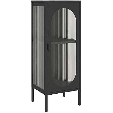 vidaXL Black Fluted Glass Sideboard with Adjustable Shelf Cover