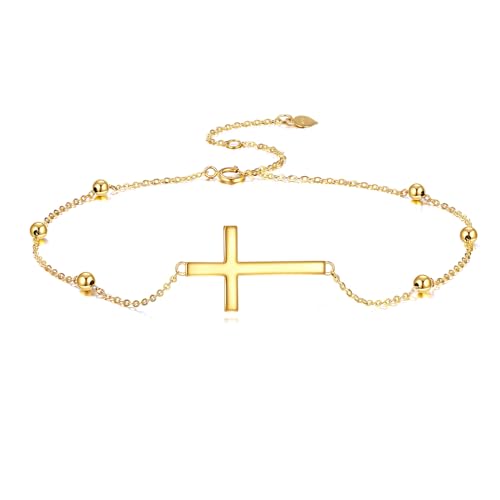 KECHO 14k Gold Cross Bracelets for Women Religious Adjustable Link Chain Jewellery Gifts