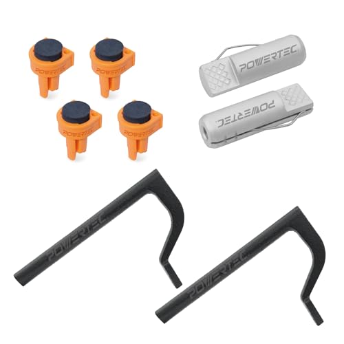 Image of POWERTEC 72076 Workbench Clamp Set - 3 /4 inch Bench Dog Hole Clamps, Includes 2 x 8 inch Holdfast, 2 x 3 /4 inch x 2-3 /8 inch Clamps and 4 x Deluxe Bench Dogs with Inserts