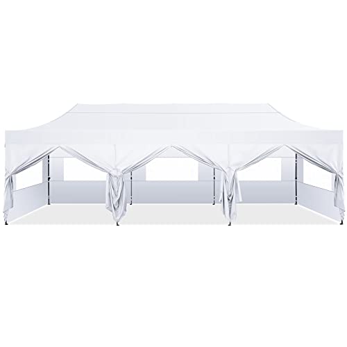 HOTEEL 10x30 Pop Up Canopy with 8 Sidewall (10 x 30 ft White)