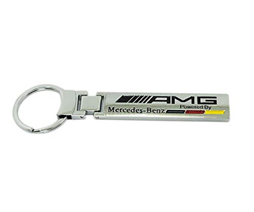 Deselen 6.5cm Rectangle Car Key Chain for Mercedes Benz AMG, Double Sided AMG Logo, Mirror Polished Stainless Steel Ring - LP-BS17KC