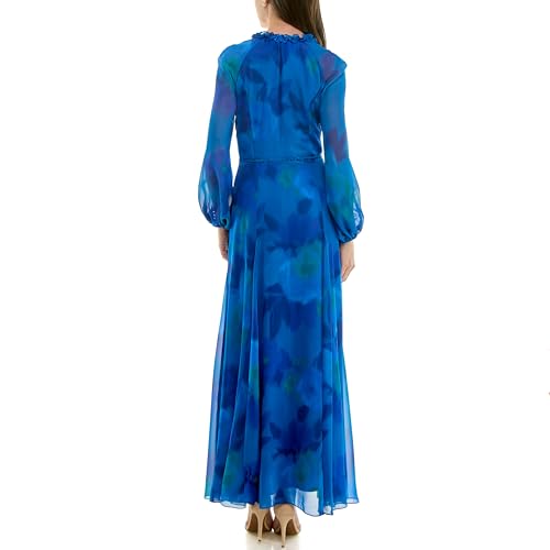 Taylor Women's Long Sleeve V-Neck Floral Print Braided Belt Sheath Maxi Dress3