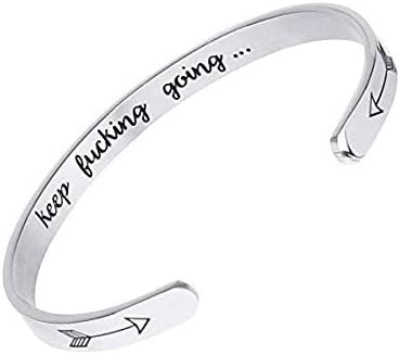 AxgoAxgo Inspirational Bracelets for Women Personalized Gift for Her Engraved Mantra Cuff Bangle, silver