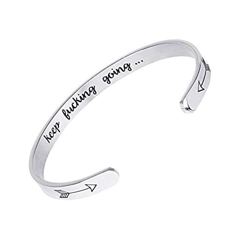 Axgo Inspirational Bracelets for Women Personalized Gift for Her Engraved Mantra Cuff Bangle, Silver Cover