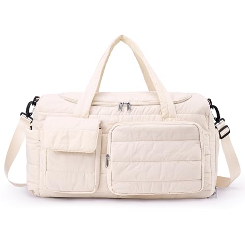 Small Gym Bag for Women, Travel Duffle Bag Carry On Weekender Bag with Shoe Compartment, New#Beige, Small to Medium, Stylish Gym Bag