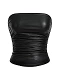 Floerns Women's Plus Size PU Leather Strapless Bandeau Clubwear Ruched Tube Tops Black X-Large Plus