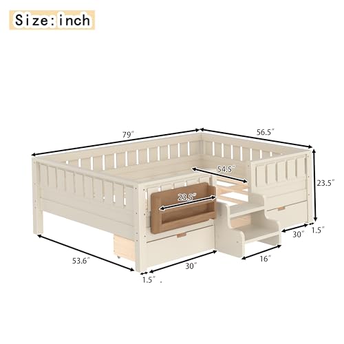 Bellemave Full Size Bed with Slats and Stairs, Full Size Platform Bed Frame with Fence, Bookshelf and Storage Drawers, Easy Assemble Beds for Kids, Girls, Boys, Beige by Bellemave - Used condition - Image 3