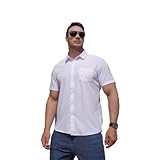 Men Short Sleeve Mens Fashion T-Shirt Mens Button Placket Shirt Mens Striped T-Shirt Mens Solid Color T-Shirt Mens Casual T-Shirt B-White L