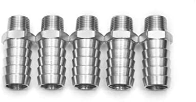 LTWFITTING Bar Production Stainless Steel 316 Barb Fitting Coupler/Connector 3/4" Hose ID x 3/8" Male NPT Air Fuel Water (Pack of 5)
